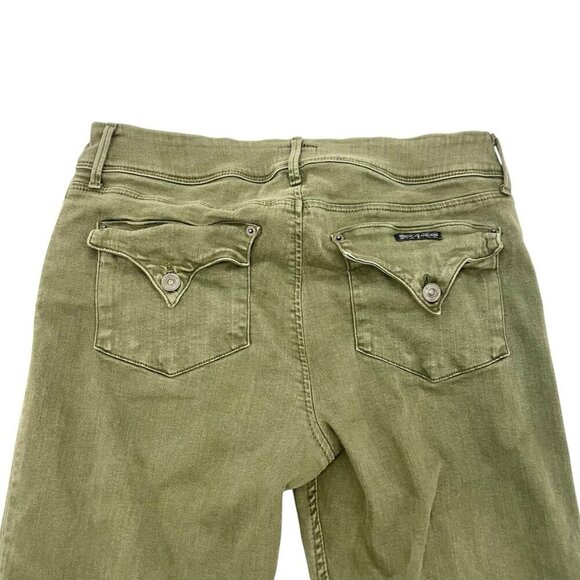 Hudson Low Rise Raw Hem Flap Pocket Skinny Jean Stretch Denim Olive Green sz 32 - Picture 6 of 9